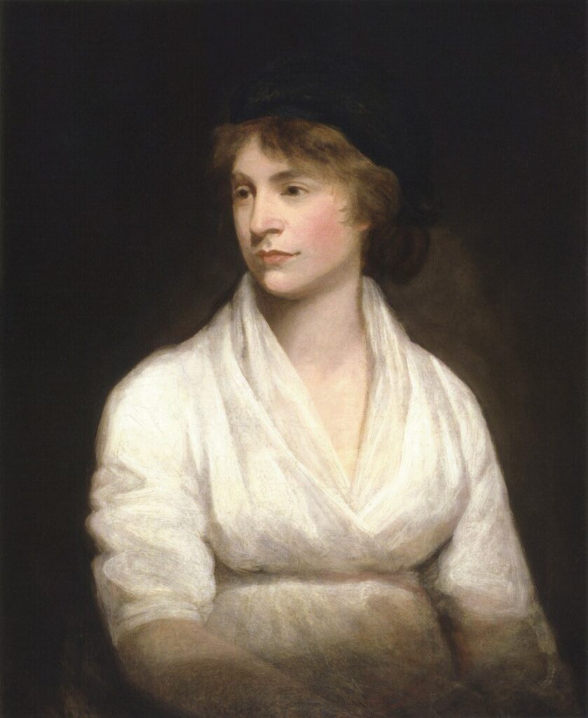 Retrato de Mary Wollstonecraft, uma das pioneiras entre as mulheres na filosofia, conhecida por sua defesa dos direitos das mulheres e pela obra "A Vindication of the Rights of Woman".