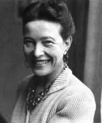 Simone de Beauvoir, uma das mais importantes mulheres na filosofia do século XX, autora de "O Segundo Sexo" e referência central no existencialismo e na filosofia feminista.